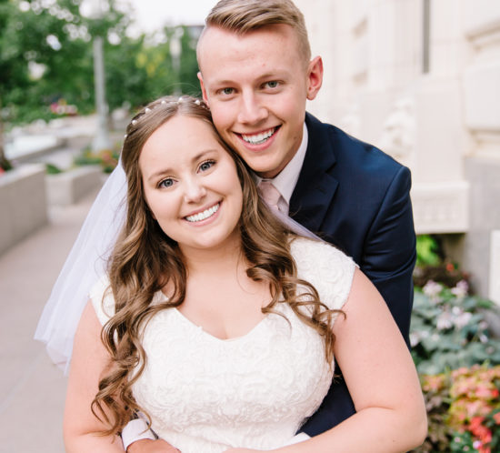 bride and groom portrait at the salt lake temple