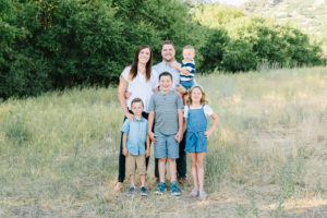 Family photo with everyone looking